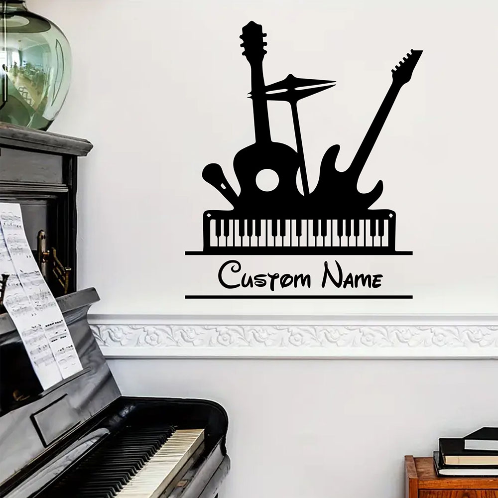 Musical Instrument With Name - สติ๊กเกอร์ติดผนังลายการ์ตูนเครื่องดนตรี 1 ชิ้น พร้อมสกรีนชื่อตามสั่ง สำหรับตกแต่งห้องเรียน/ห้องทำงาน