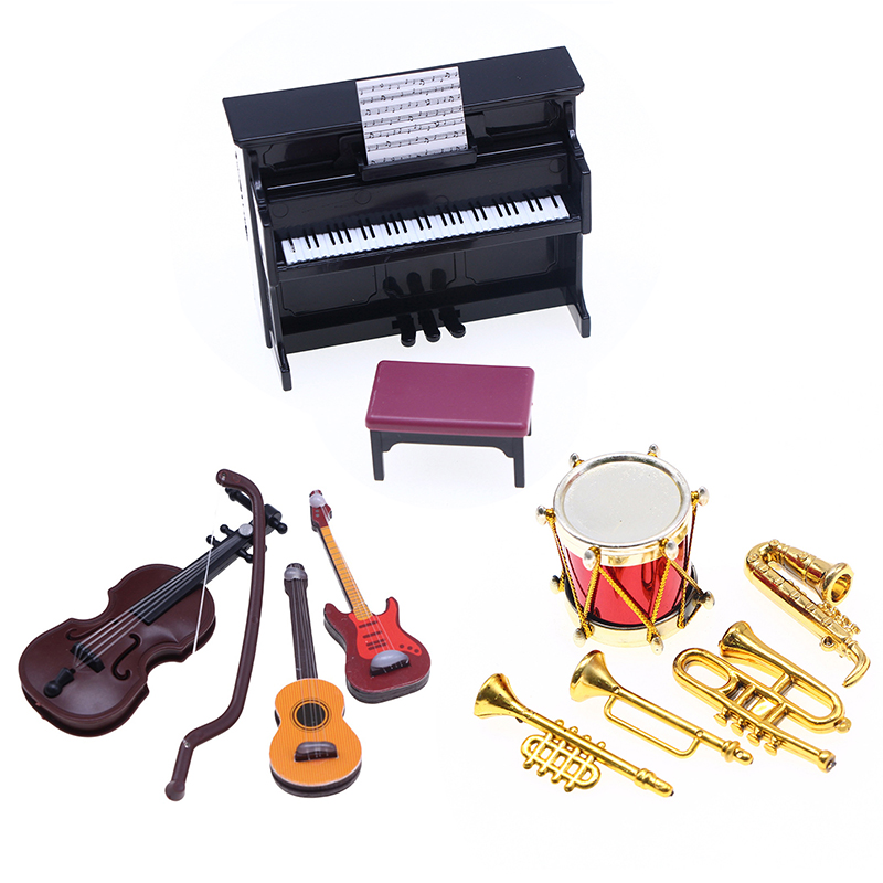 Musical Instrument Manufacturers - 【M】1:12 ตุ๊กตาจิ๋ว ชุดเครื่องดนตรีคลาสสิก เปียโน กีตาร์ แซกโซโฟน