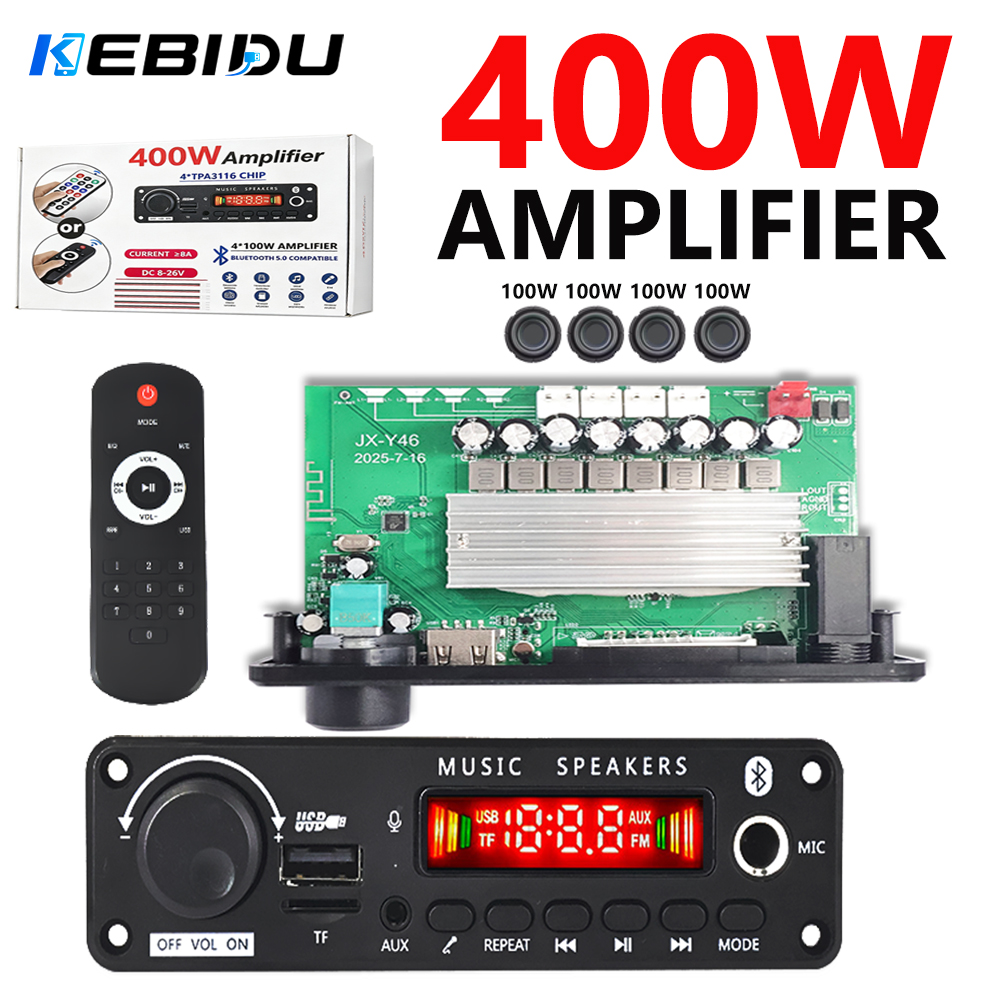 Musical Instrument Recorder - KEBIDU 400W เครื่องขยายเสียงรถยนต์ MP3 เครื่องเล่นบลูทูธบอร์ดถอดรหัสเสียง 8A
