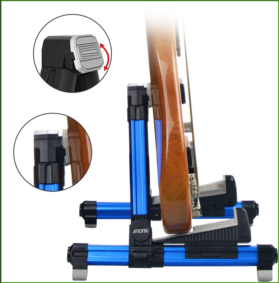 Musical Instruments Easy - ขาตั้งกีตาร์อลูมิเนียมพับได้ - ขาตั้งพื้นปรับระดับได้สำหรับกีตาร์ทุกประเภท เบส อูคูเลเล่ ไวโอลิน