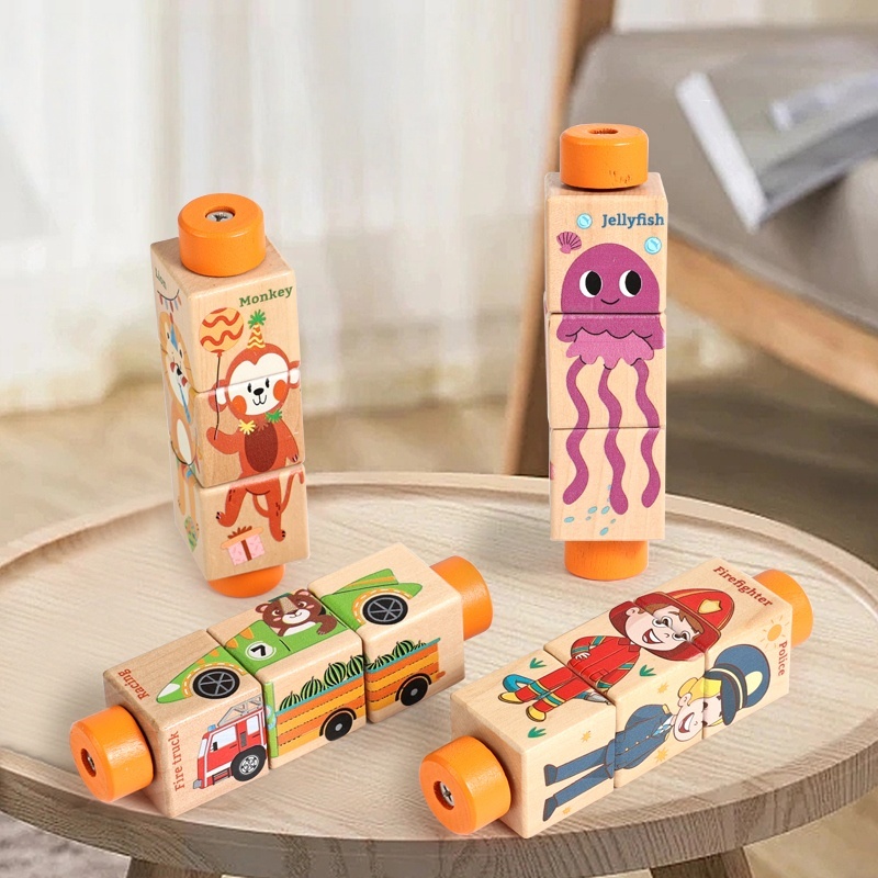Musical Instrument Rattle - ของเล่นไม้หมุนสำหรับเด็กทารก ตุ๊กตาจิ๊กซอว์ ของเล่นเขย่ามือ โมบายดนตรี ของเล่นเขย่ามือแบบมอนเตสซอรี่ เกมปริศนาสำหรับเด็กทารก