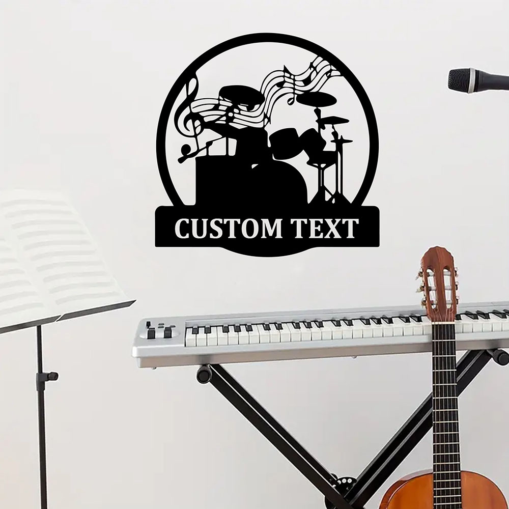 Musical Instrument With Name - วอลเปเปอร์ติดผนังลายเครื่องดนตรีสร้างสรรค์ 1 ชิ้น ปรับแต่งชื่อได้ วัสดุไวนิลแบบมีกาวในตัว สำหรับตกแต่งห้องนอน